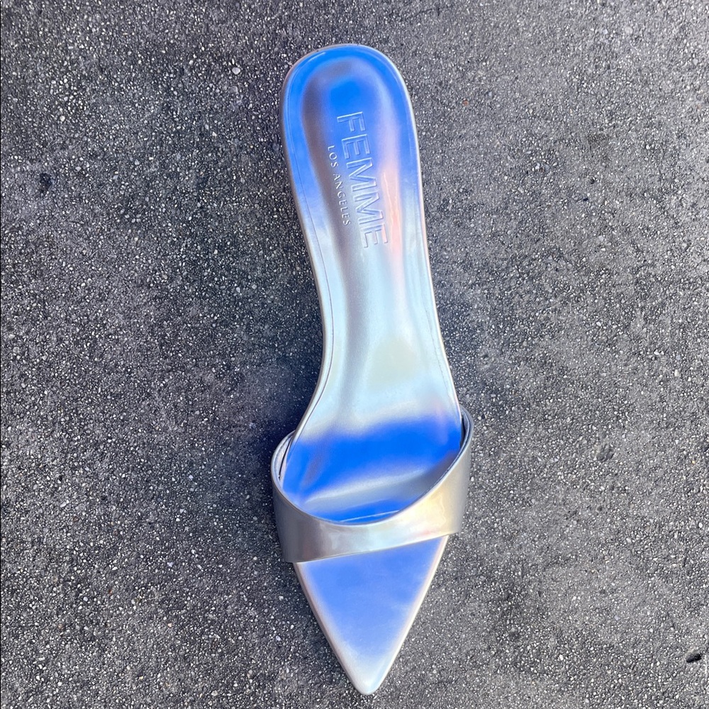 Silver Pointed Toe Slide Mule- silver size 39